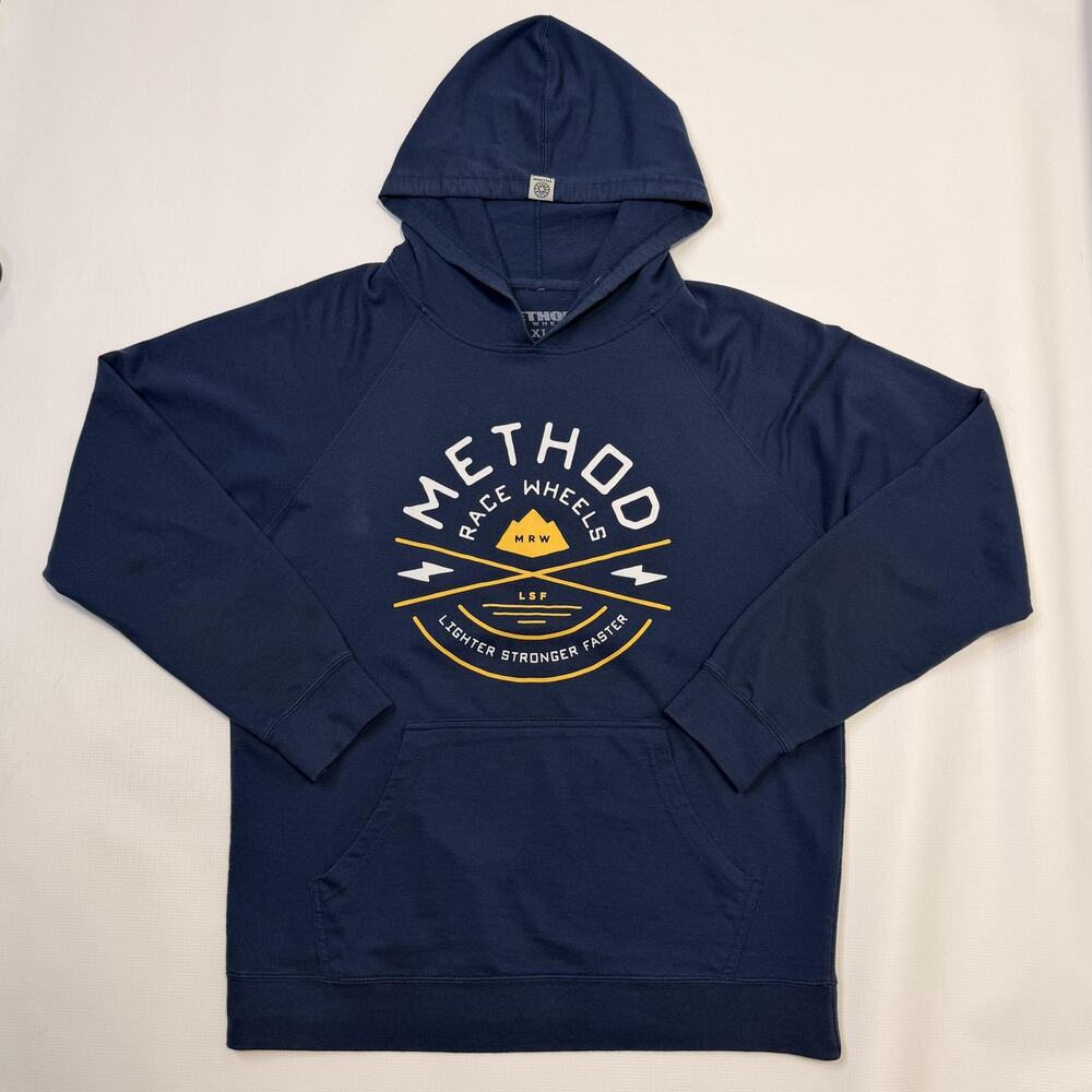 Method Race Wheels Hoodie Mens XL Blue Graphic Logo Pullover Fleece Sweatshirt